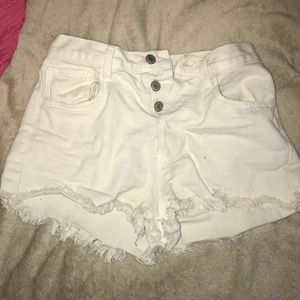 High waisted White jean shorts